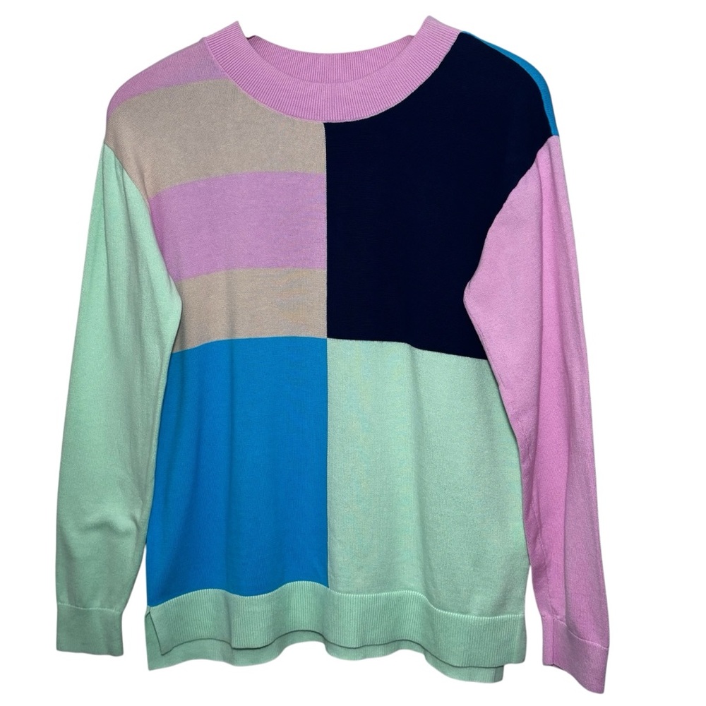 Lands' End pastel colorblock crew neck sweater. Patchwork design. Women’s Small
